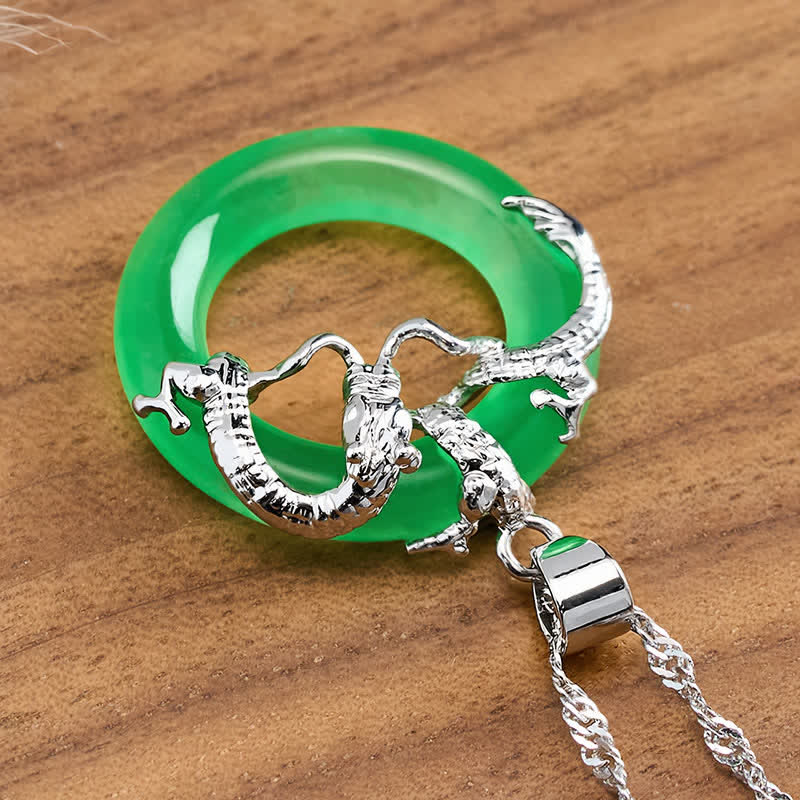 Nimara Ritual Jade Dragon Round Pendant Protection Necklace