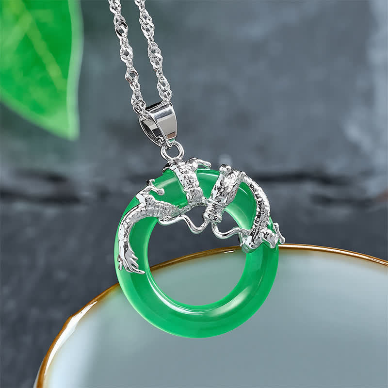 Nimara Ritual Jade Dragon Round Pendant Protection Necklace