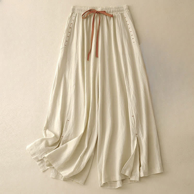 Nimara Ritual Casual Simple Design Drawstring Split Women's Wide Leg Pants With Pockets