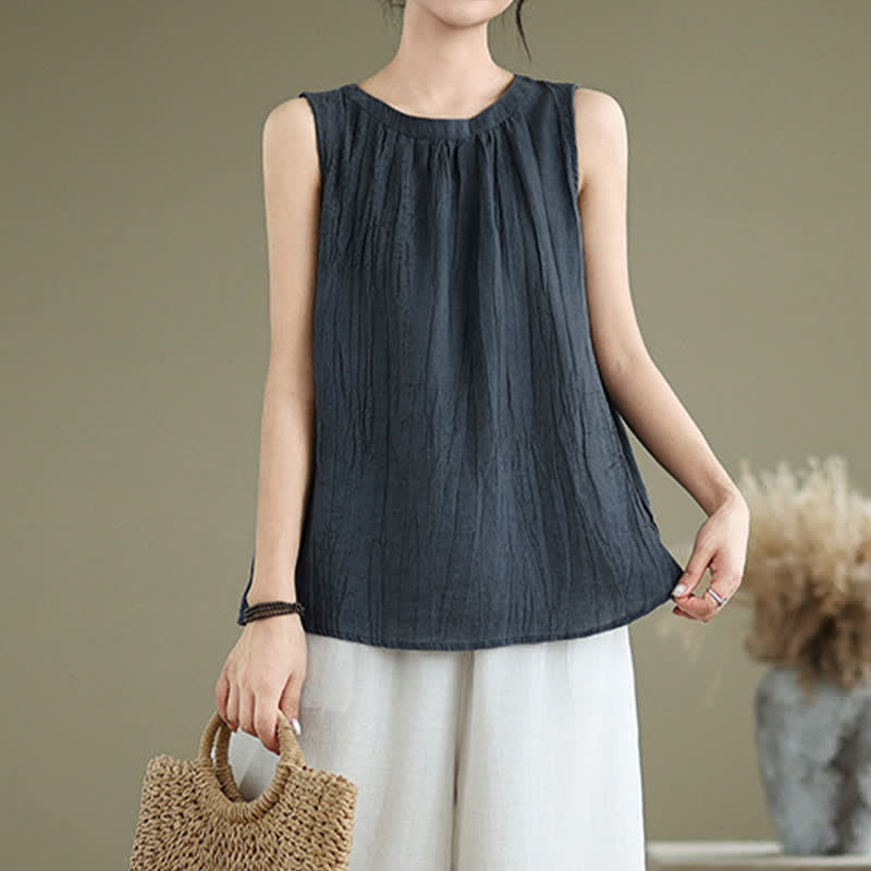 Nimara Ritual Summer Wrinkles Simple Design Crew Neck Women's Sleeveless Vest Waistcoat
