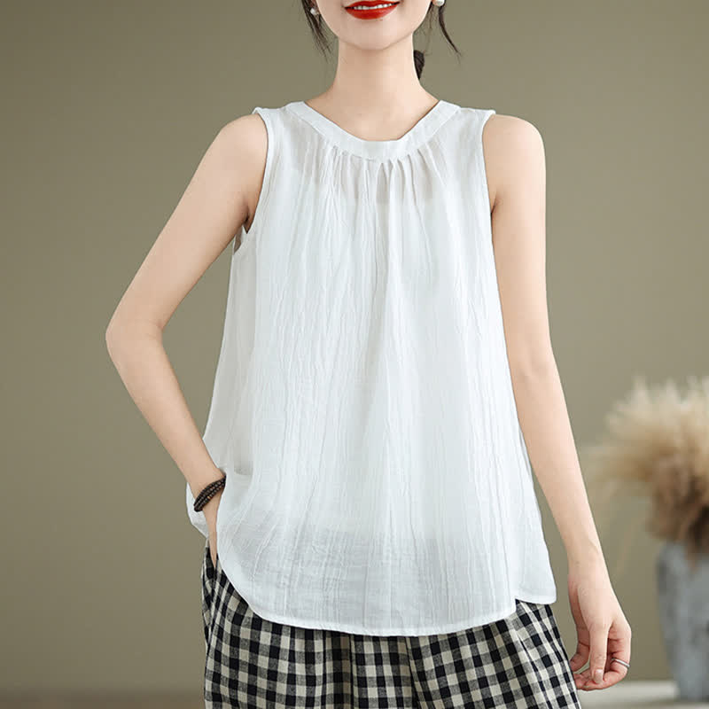 Nimara Ritual Summer Wrinkles Simple Design Crew Neck Women's Sleeveless Vest Waistcoat