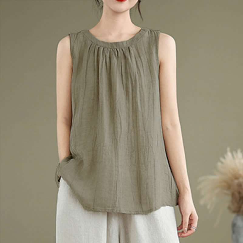 Nimara Ritual Summer Wrinkles Simple Design Crew Neck Women's Sleeveless Vest Waistcoat
