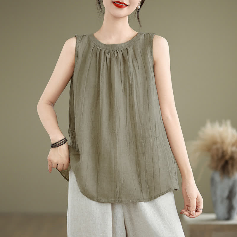 Nimara Ritual Summer Wrinkles Simple Design Crew Neck Women's Sleeveless Vest Waistcoat