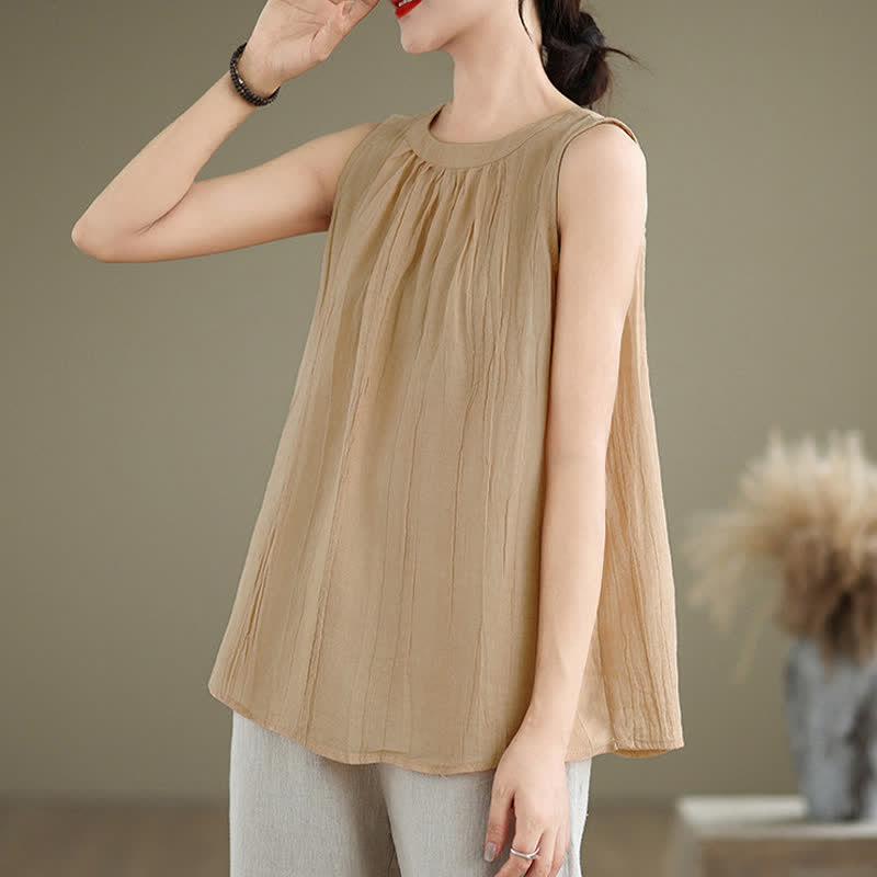 Nimara Ritual Summer Wrinkles Simple Design Crew Neck Women's Sleeveless Vest Waistcoat