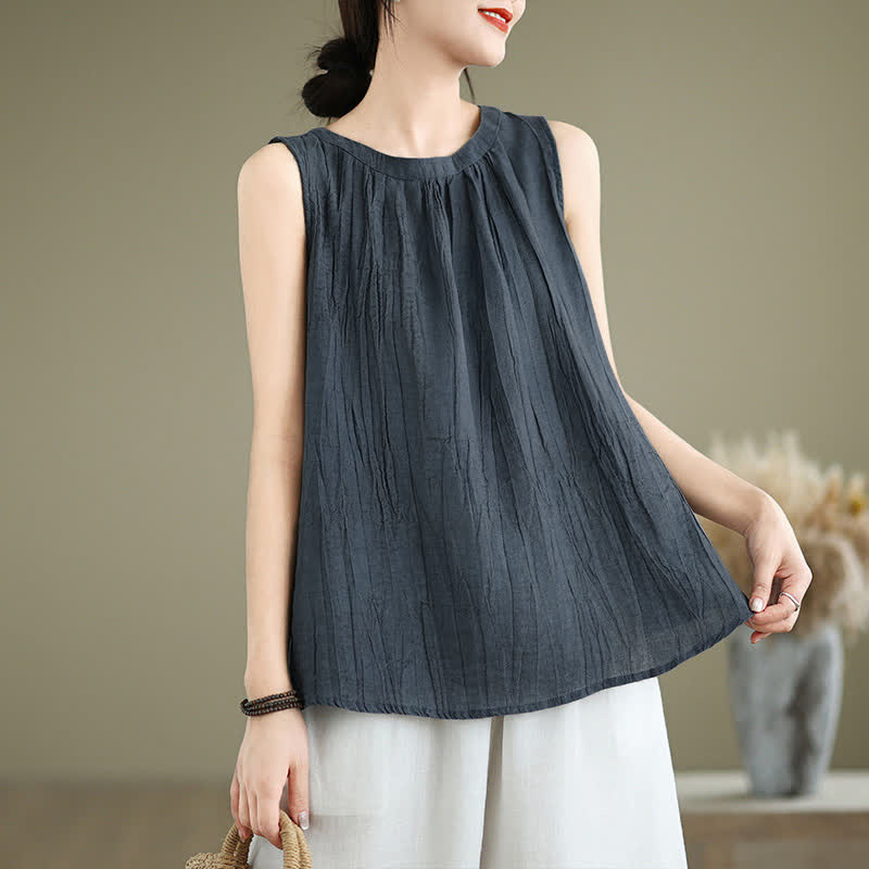 Nimara Ritual Summer Wrinkles Simple Design Crew Neck Women's Sleeveless Vest Waistcoat
