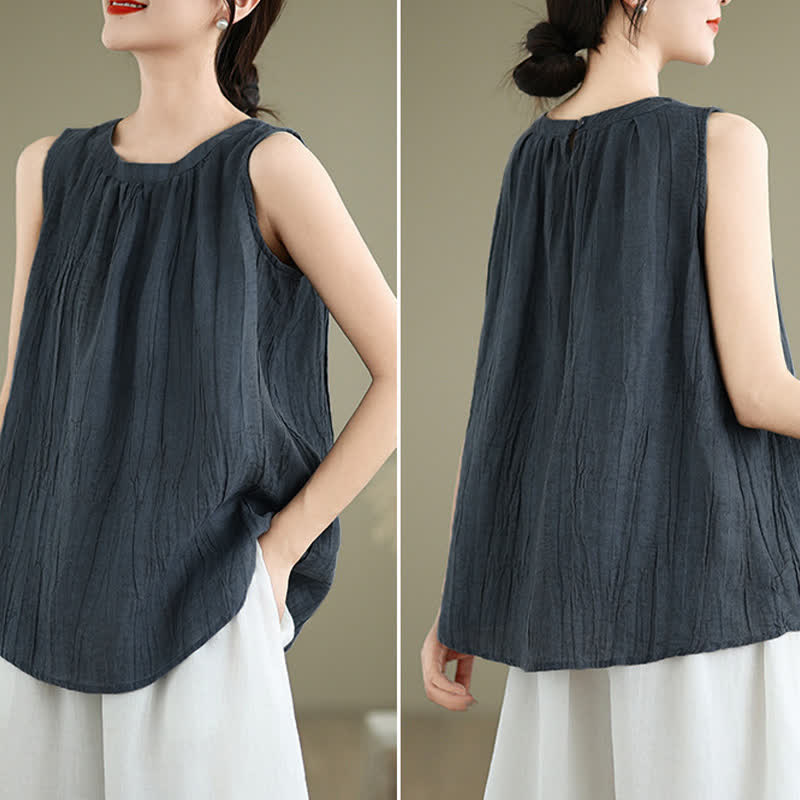 Nimara Ritual Summer Wrinkles Simple Design Crew Neck Women's Sleeveless Vest Waistcoat