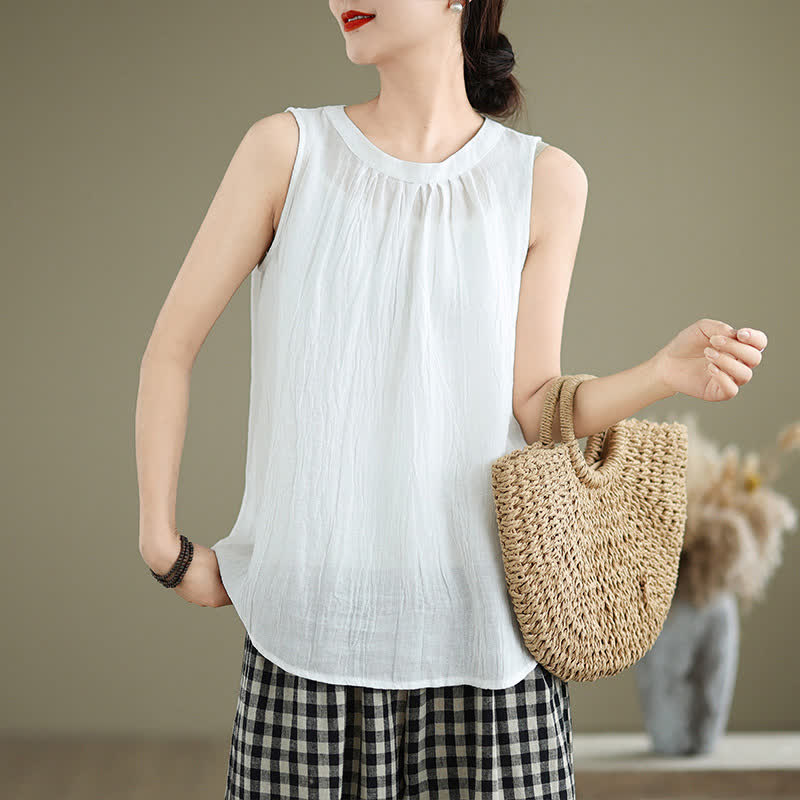 Nimara Ritual Summer Wrinkles Simple Design Crew Neck Women's Sleeveless Vest Waistcoat