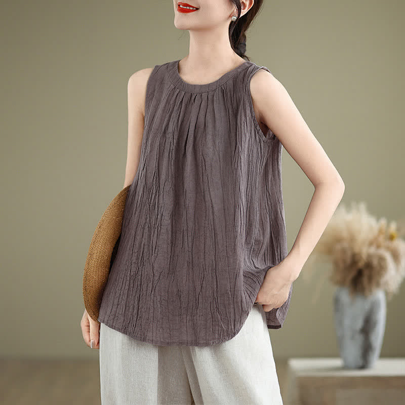 Nimara Ritual Summer Wrinkles Simple Design Crew Neck Women's Sleeveless Vest Waistcoat