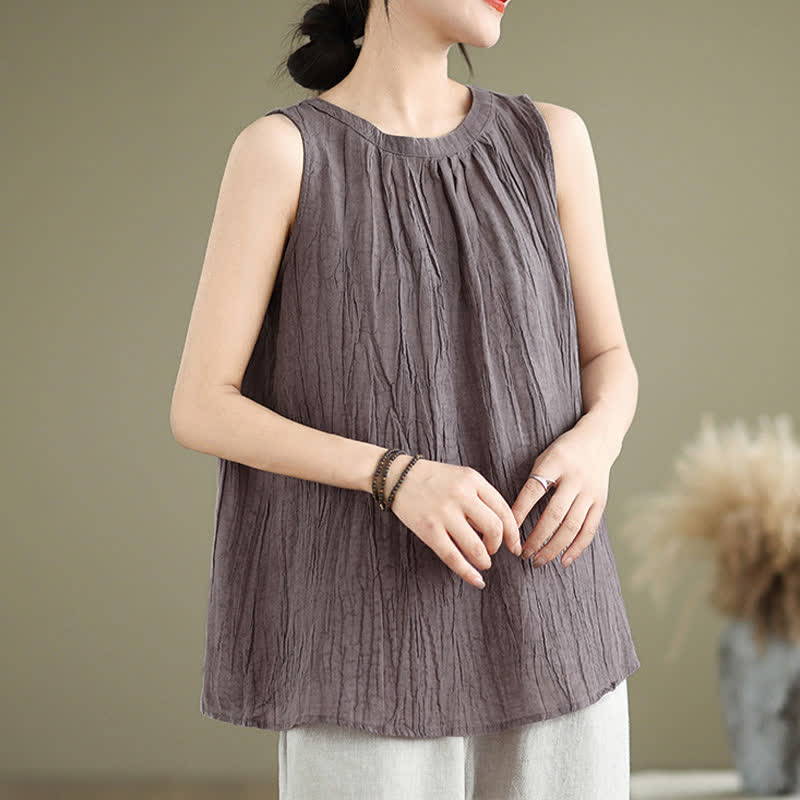 Nimara Ritual Summer Wrinkles Simple Design Crew Neck Women's Sleeveless Vest Waistcoat