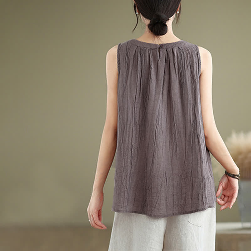 Nimara Ritual Summer Wrinkles Simple Design Crew Neck Women's Sleeveless Vest Waistcoat