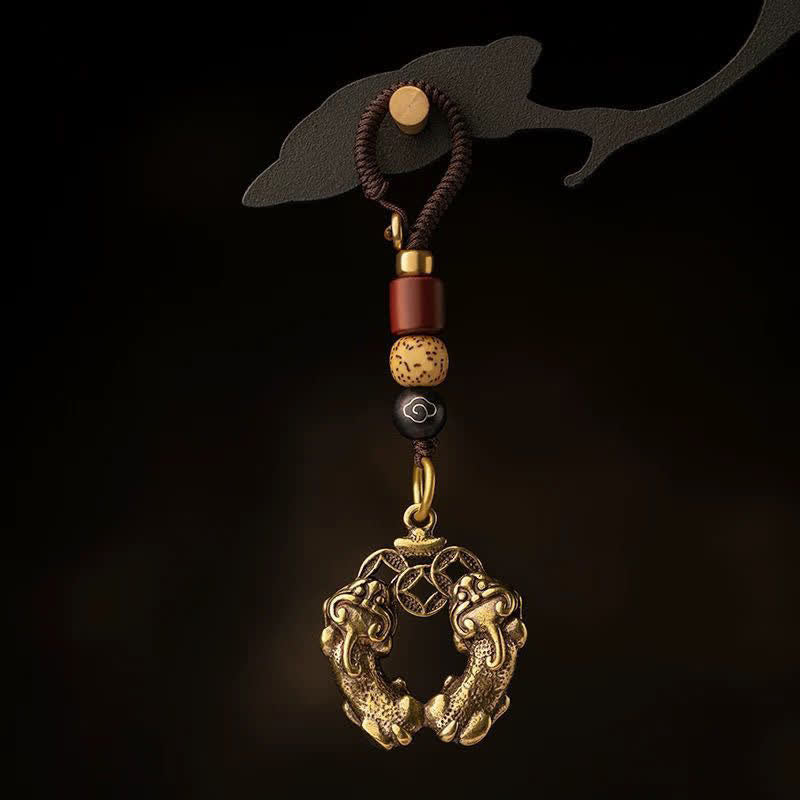 Nimara Ritual Vintage Double Pi Xiu Chinese Coin Wealth Brass Keychains