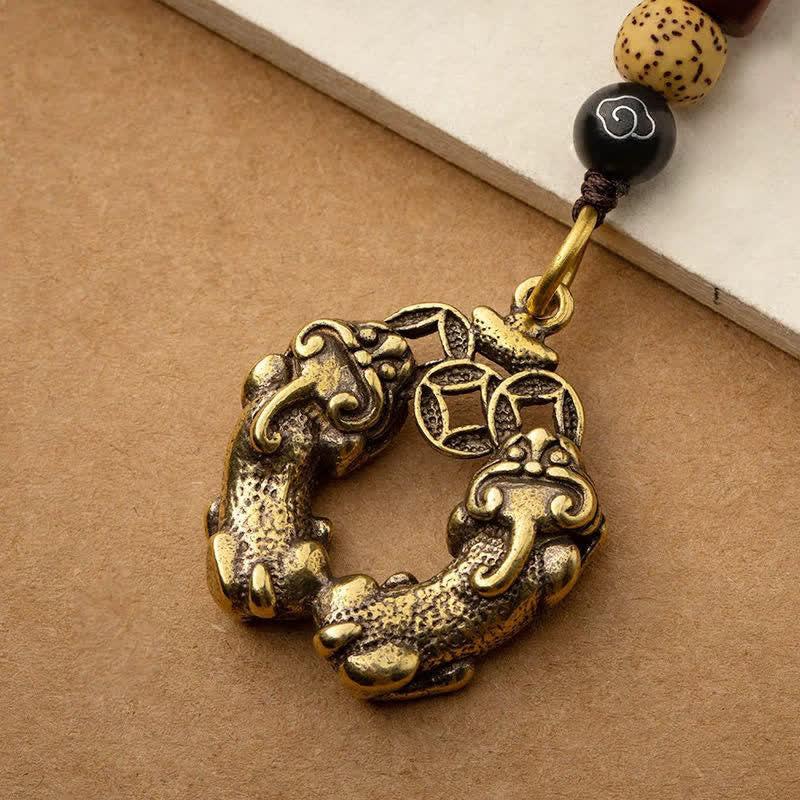 Nimara Ritual Vintage Double Pi Xiu Chinese Coin Wealth Brass Keychains