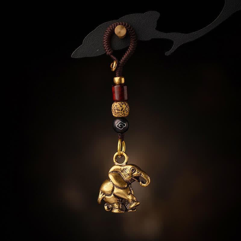 Nimara Ritual Vintage Brass Elephant Five Emperor Coins Luck Keychains