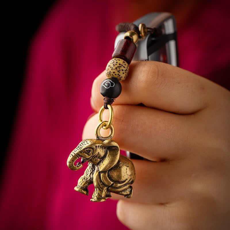 Nimara Ritual Vintage Brass Elephant Five Emperor Coins Luck Keychains