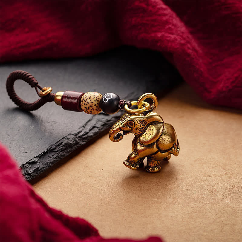 Nimara Ritual Vintage Brass Elephant Five Emperor Coins Luck Keychains