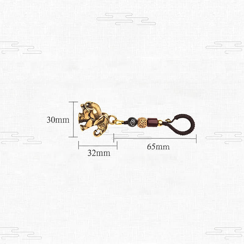 Nimara Ritual Vintage Brass Elephant Five Emperor Coins Luck Keychains