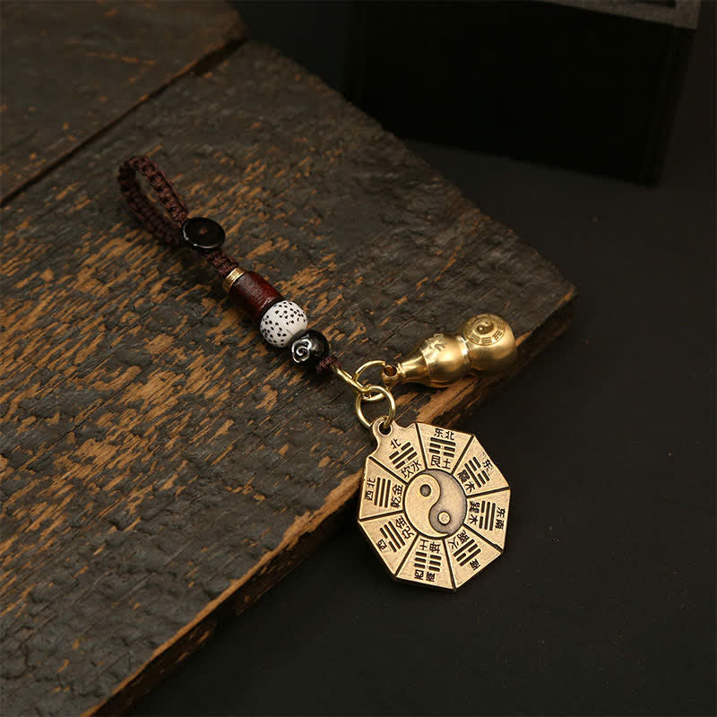 Nimara Ritual Vintage Brass Bagua Pi Xiu Five Emperor Coins Pendant Protection Yin Yang Keychains