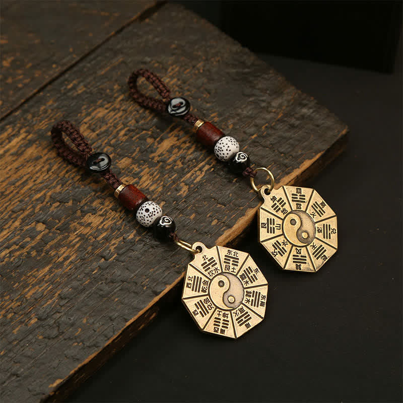 Nimara Ritual Vintage Brass Bagua Pi Xiu Five Emperor Coins Pendant Protection Yin Yang Keychains