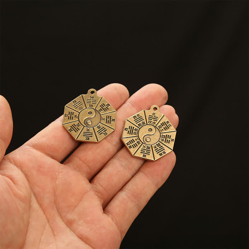 Nimara Ritual Vintage Brass Bagua Pi Xiu Five Emperor Coins Pendant Protection Yin Yang Keychains