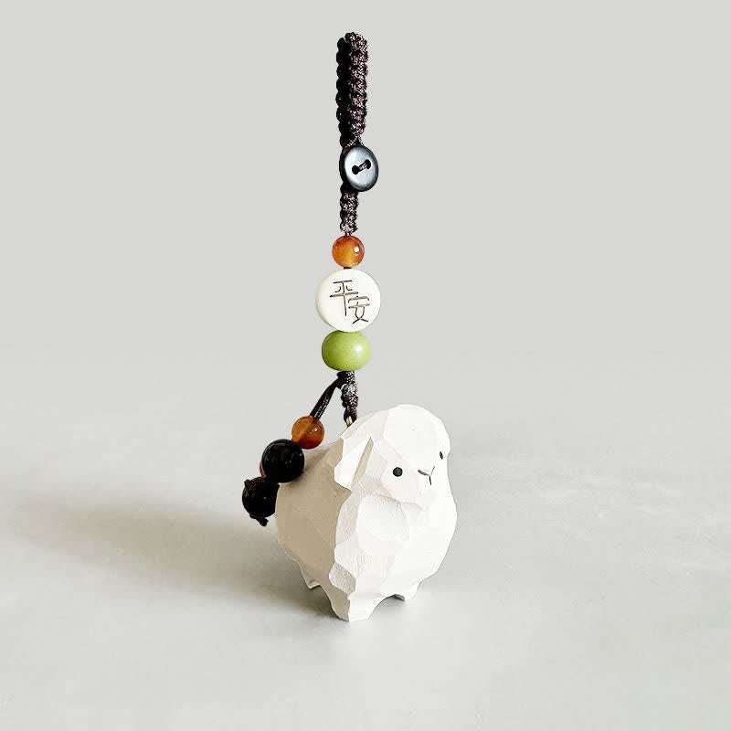 Nimara Ritual Linden Wood Lamb Om Mani Padme Hum Plum Bossom Hand-carved Keychains