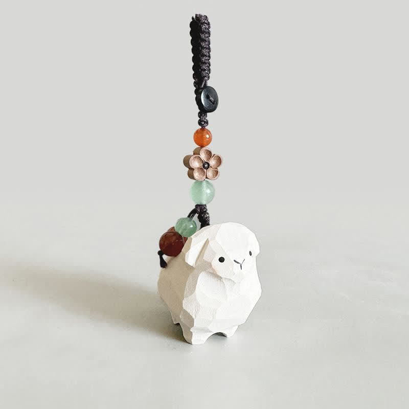 Nimara Ritual Linden Wood Lamb Om Mani Padme Hum Plum Bossom Hand-carved Keychains