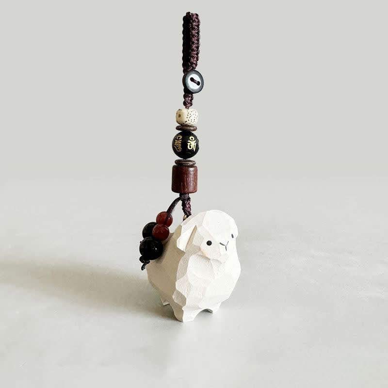 Nimara Ritual Linden Wood Lamb Om Mani Padme Hum Plum Bossom Hand-carved Keychains