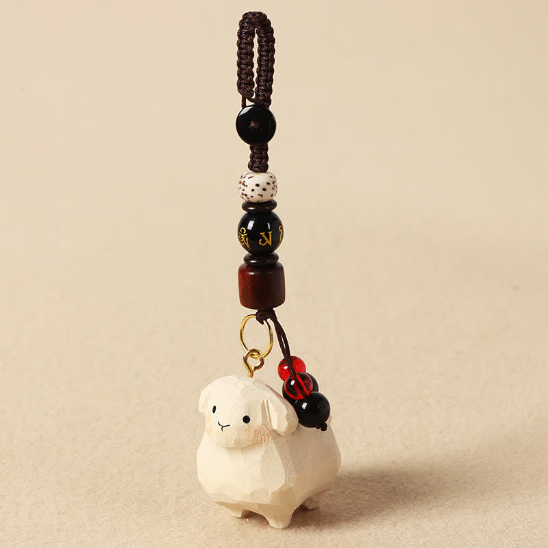 Nimara Ritual Linden Wood Lamb Om Mani Padme Hum Plum Bossom Hand-carved Keychains
