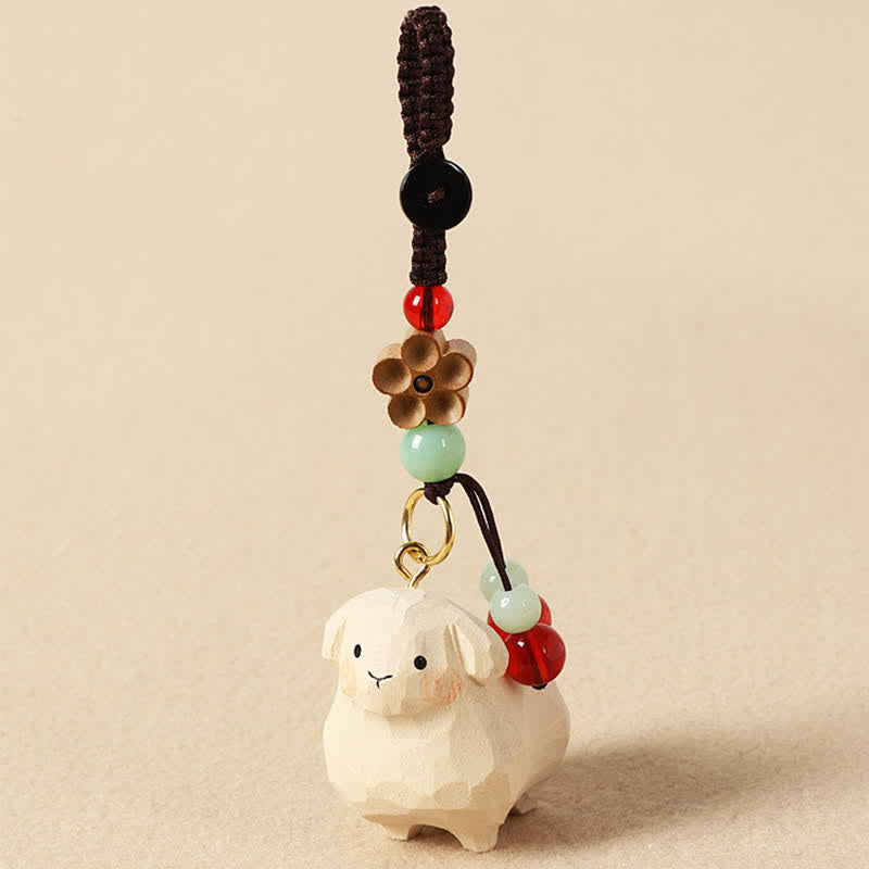 Nimara Ritual Linden Wood Lamb Om Mani Padme Hum Plum Bossom Hand-carved Keychains