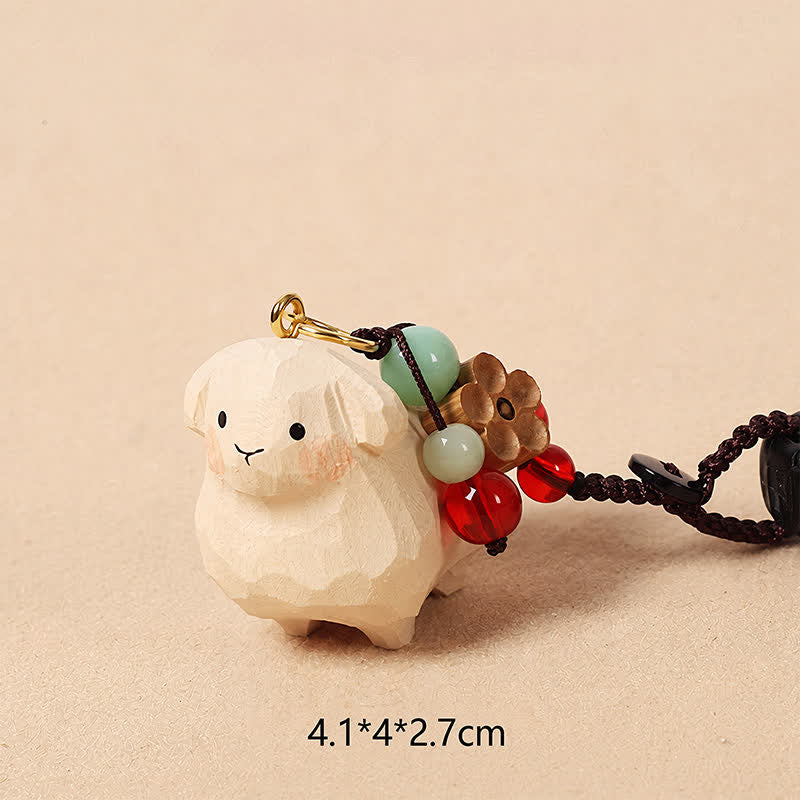 Nimara Ritual Linden Wood Lamb Om Mani Padme Hum Plum Bossom Hand-carved Keychains