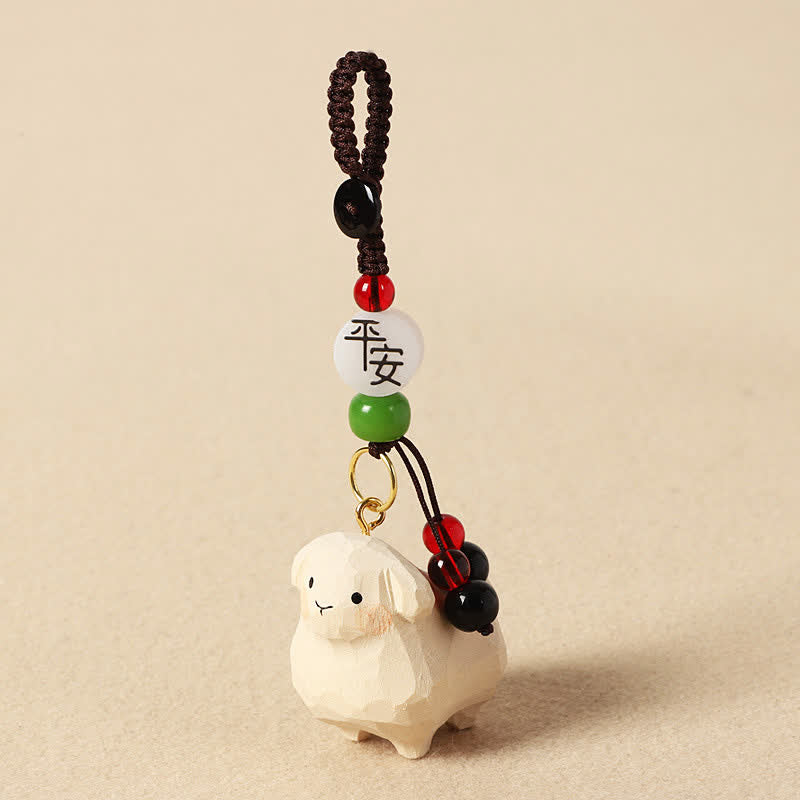 Nimara Ritual Linden Wood Lamb Om Mani Padme Hum Plum Bossom Hand-carved Keychains