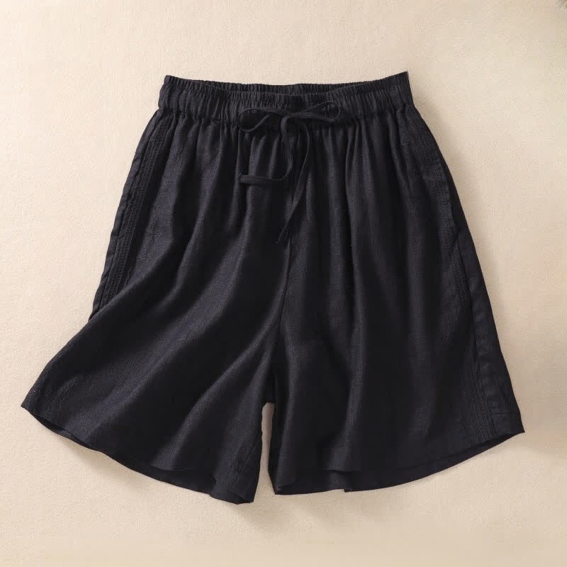 Nimara Ritual Casual Floral Embroidery Pattern Drawstring Women's Shorts With Pockets