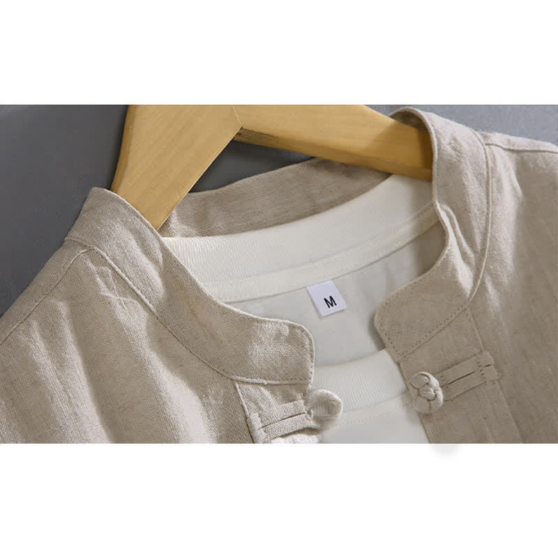 Nimara Ritual Vintage Plain Tang Suit Chinese Frog-Button Men's Shirt With Pockets
