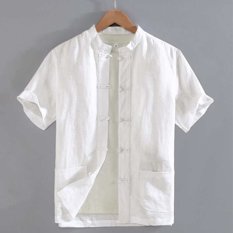 Nimara Ritual Vintage Plain Tang Suit Chinese Frog-Button Men's Shirt With Pockets