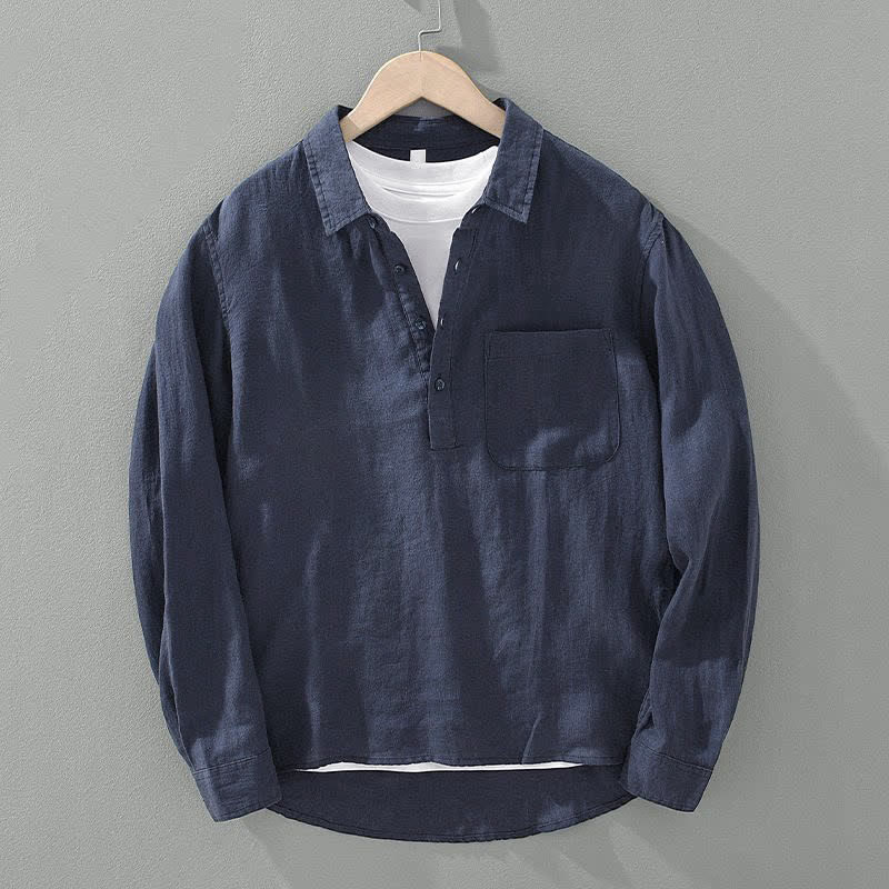 Nimara Ritual Summer Casual Minimalist Solid Men's Long Sleeve Shirts With Patch Pocket