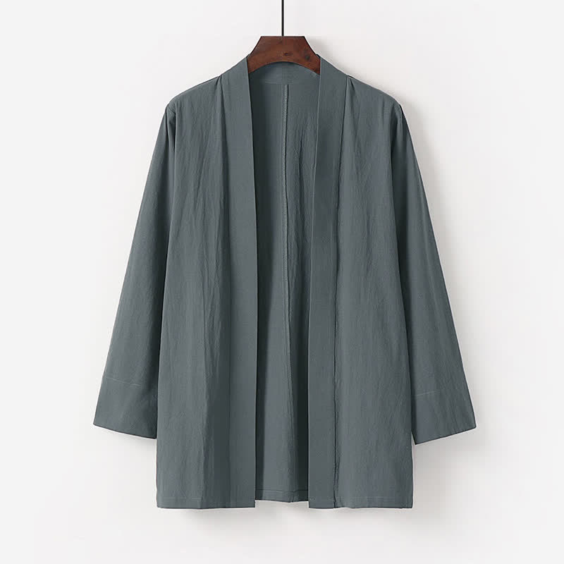 Nimara Ritual Summer Minimalist Solid Cotton Linen Men's Kimono With Pocket