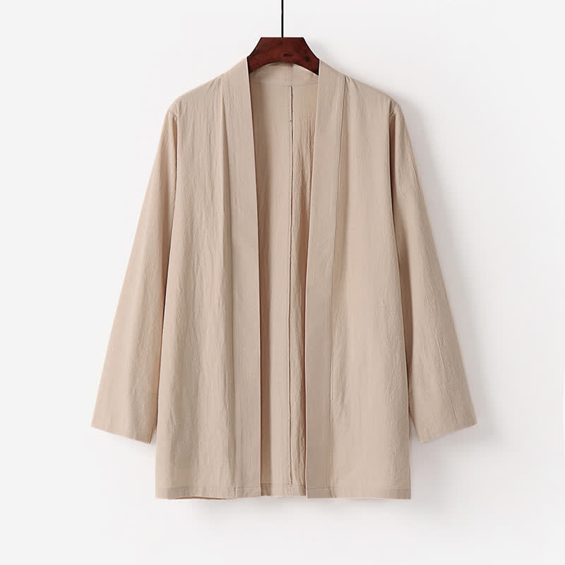 Nimara Ritual Summer Minimalist Solid Cotton Linen Men's Kimono With Pocket