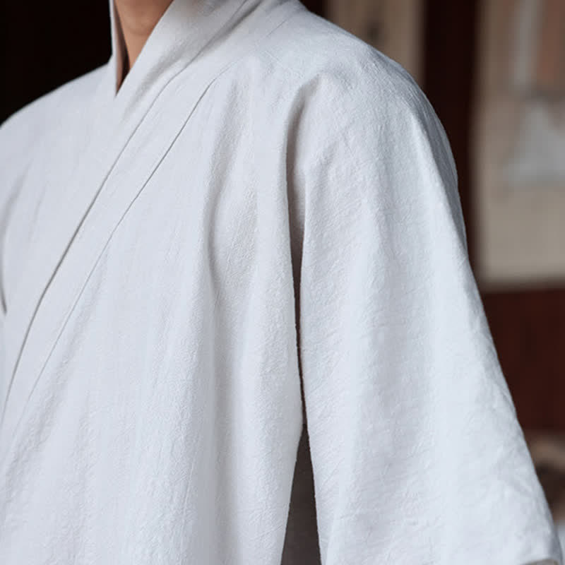 Nimara Ritual Summer Tang Style Minimalist Side Slit V-Neck Solid Men's Short Sleeve Shirts With Pocket