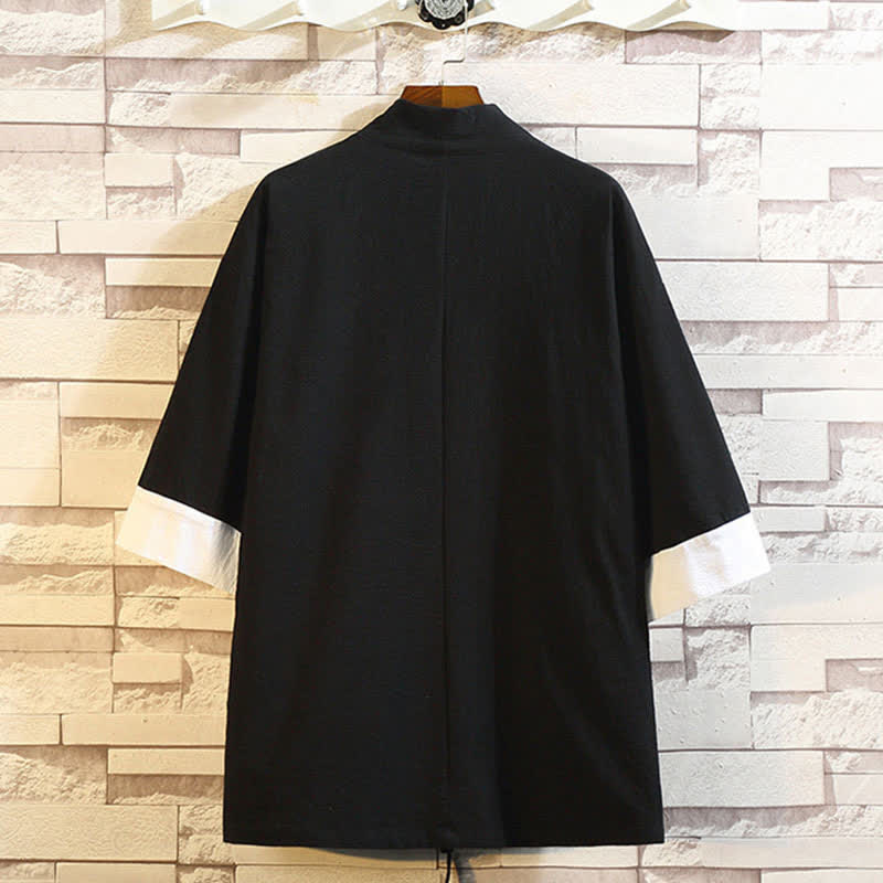 Nimara Ritual Spring Summer Casual Vintage Embroidery Crane Men's Elbow-Length Sleeve Kimono