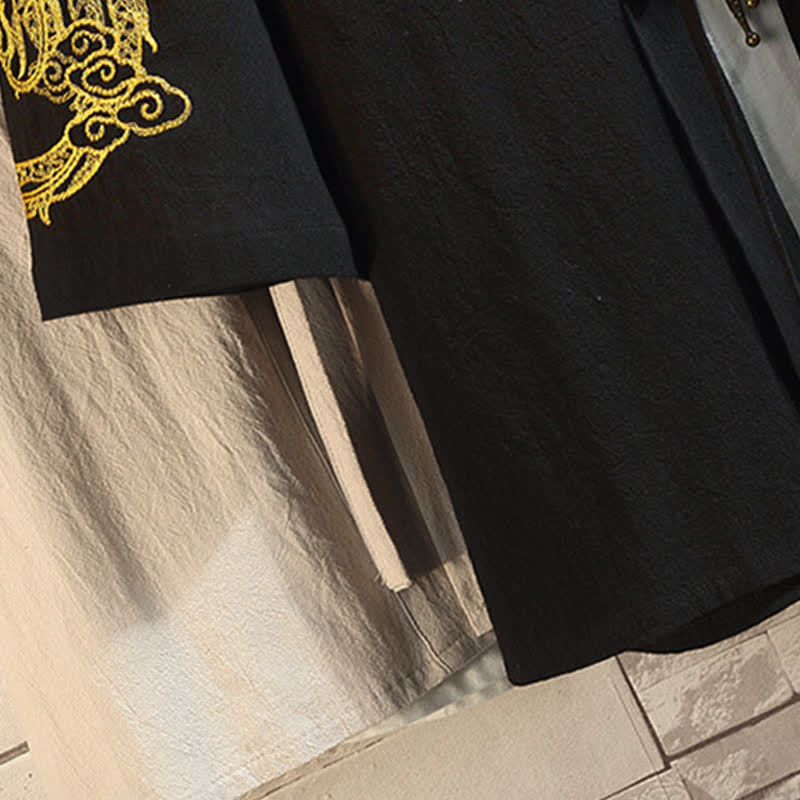 Nimara Ritual Spring Summer Casual Vintage Embroidery Crane Men's Elbow-Length Sleeve Kimono