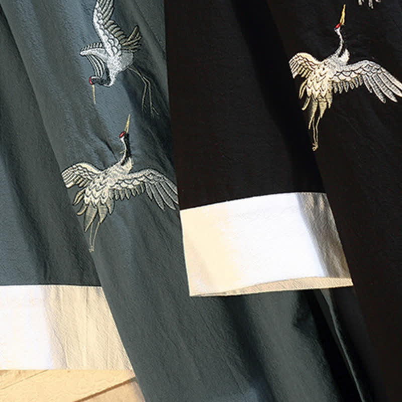 Nimara Ritual Spring Summer Casual Vintage Embroidery Crane Men's Elbow-Length Sleeve Kimono