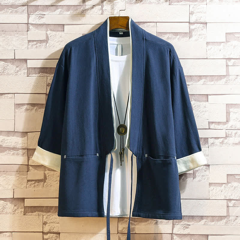 Nimara Ritual Spring Summer Casual Minimalist Solid Three-Quarter Sleeve Men's Kimono With Pockets