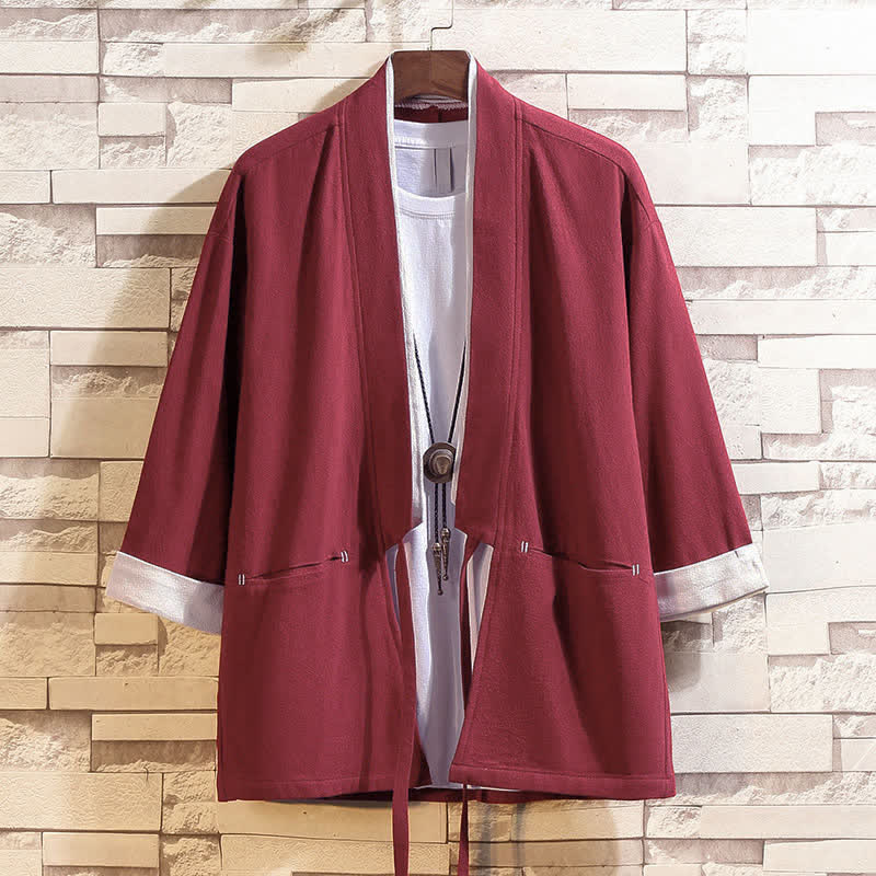 Nimara Ritual Spring Summer Casual Minimalist Solid Three-Quarter Sleeve Men's Kimono With Pockets