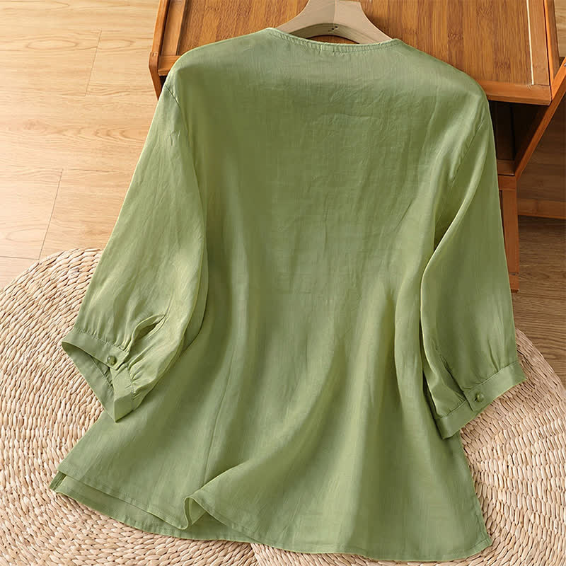 Nimara Ritual Summer Tang Style Vintage Embroidery Floral Women's Elbow-Length Sleeve Shirts