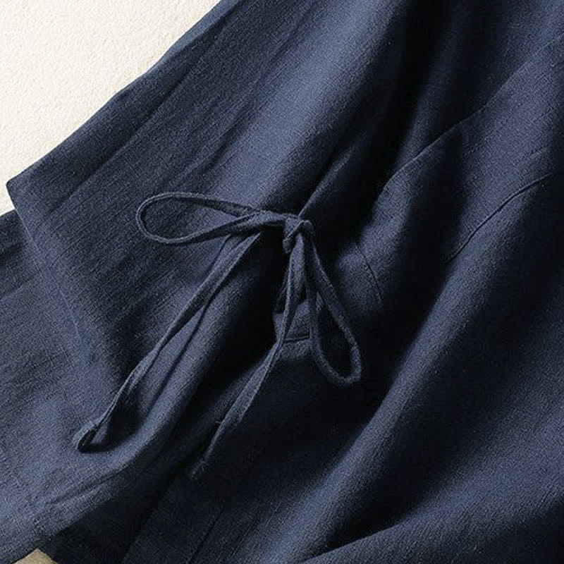 Nimara Ritual Spring Summer Casual Tang Style V-Neck Drawstring Solid Women's Long Sleeve Shirts