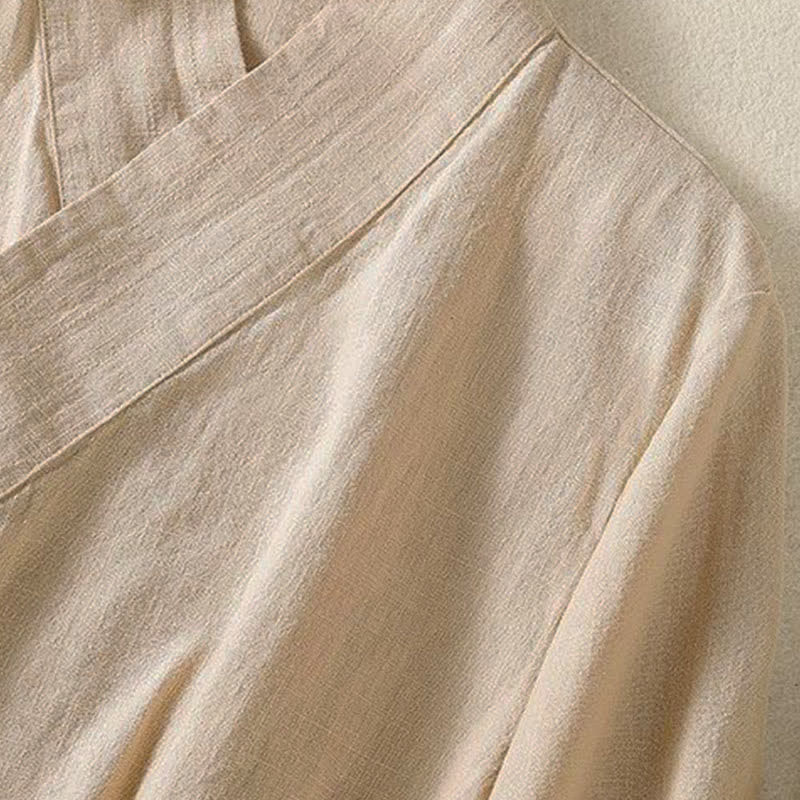 Nimara Ritual Spring Summer Casual Tang Style V-Neck Drawstring Solid Women's Long Sleeve Shirts