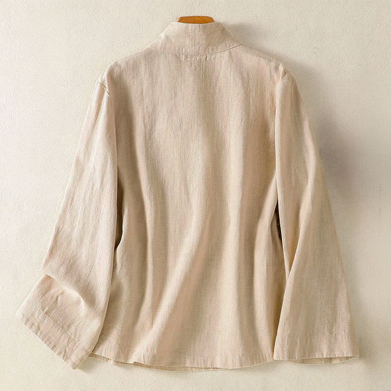 Nimara Ritual Spring Summer Casual Tang Style V-Neck Drawstring Solid Women's Long Sleeve Shirts