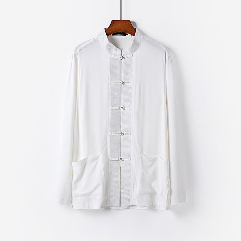 Nimara Ritual 2Pcs Spring Tang Style Mandarin Collar Frog Button Solid Long Sleeve Shirt Pants Men's Meditation Cloth With Pockets