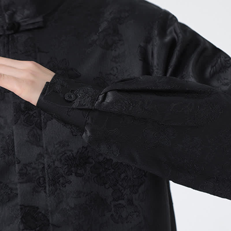 Nimara Ritual Fall Elegant Tang Style Mandarin Collar Floral Men's Long Sleeve Shirts