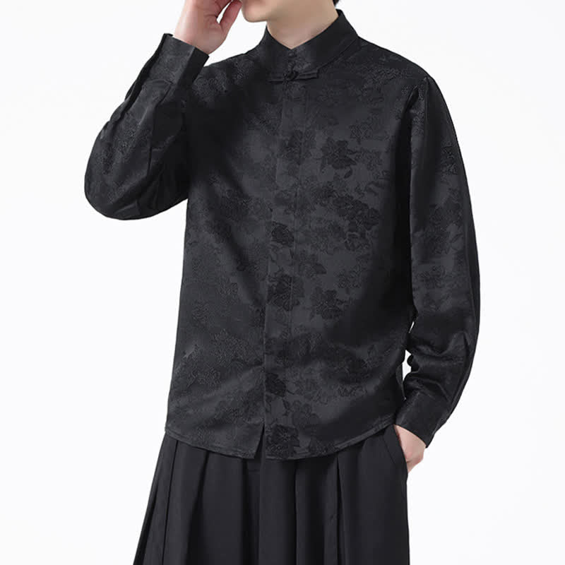 Nimara Ritual Fall Elegant Tang Style Mandarin Collar Floral Men's Long Sleeve Shirts