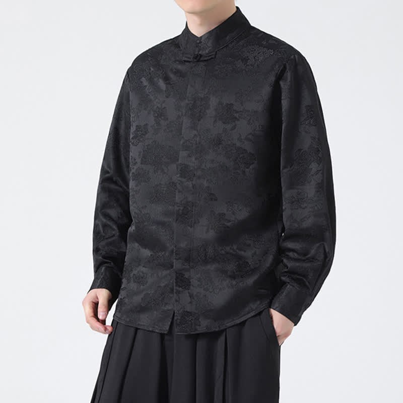 Nimara Ritual Fall Elegant Tang Style Mandarin Collar Floral Men's Long Sleeve Shirts